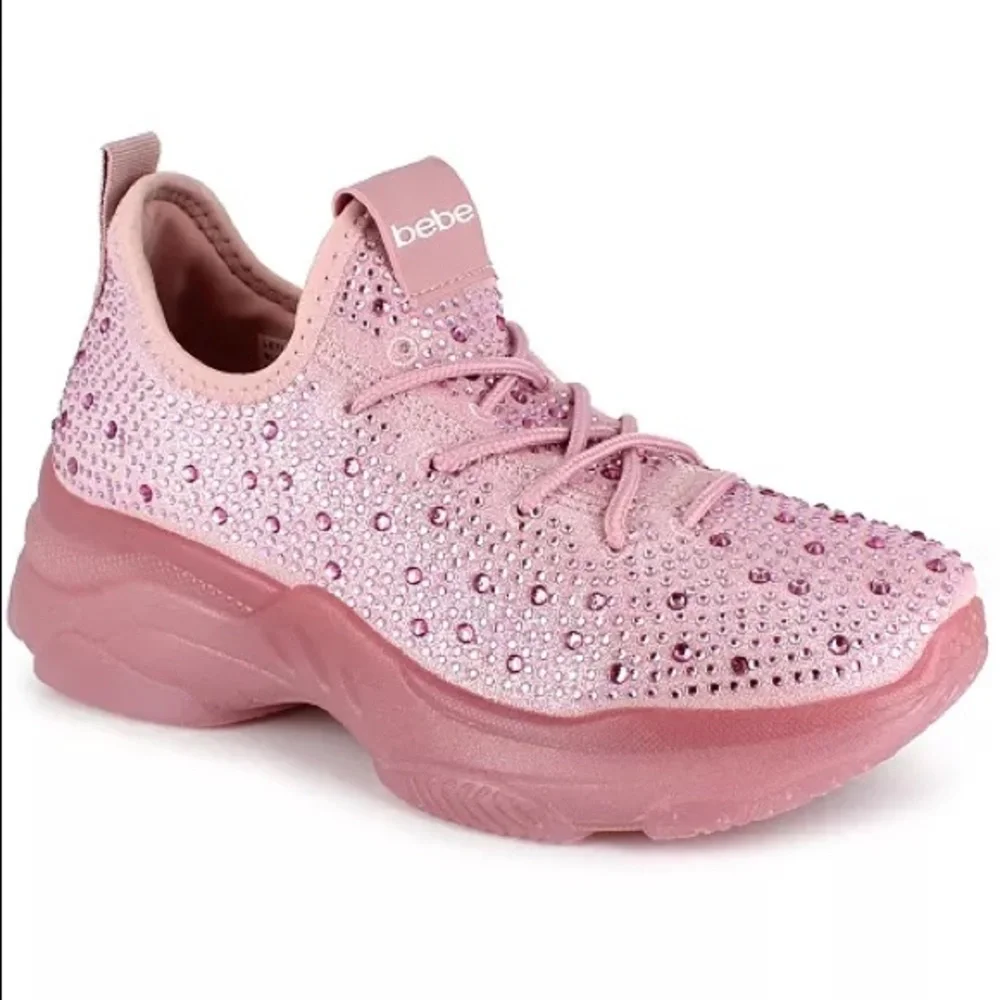 BEBE Pink Rhinestone embellished sneakers 8.5 New - Picture 1 of 10